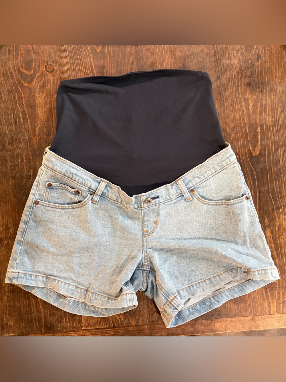 Abercrombie & Fitch Black Overband Light Blue Denim Maternity Shorts